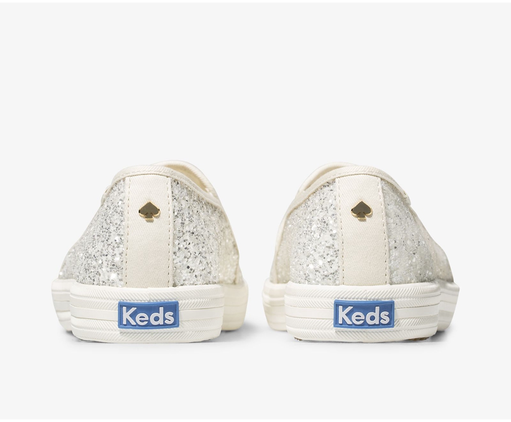 Keds Womens Slip Ons White - Kate Spade new york Double Decker Glitter - 015VGUCIT